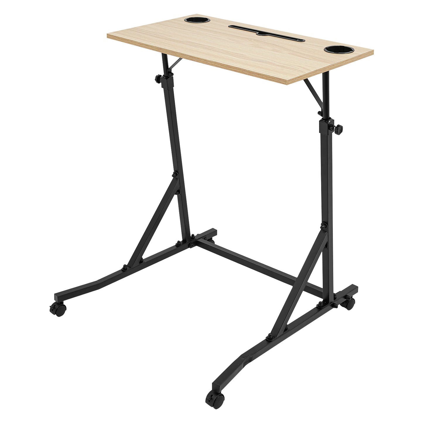 Black/Log Adjustable Bike Trainer Fitness Desk Z Shape Mobile Stand up Desk with Wheel Fitness Standing Computer Table