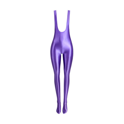 MJINM Glossy Silky Smooth High Stretch Bodybuilding Yoga Sports Tight Leggings Strap Jumpsuit Bodysuit Catsuit Overalls Playsuit