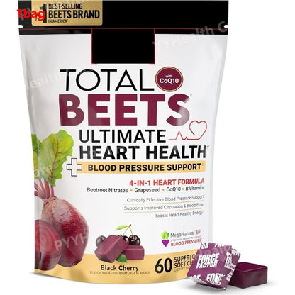 Beetroot Gummies with CoQ10, B Vitamins Grape Seed Extract Plant-Based Soft Chews Daily Energy Supplement