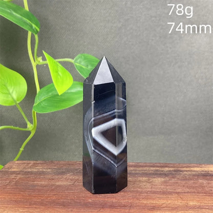 Black Agate Crystal Tower Natural Gem Obelisk Exquisite Home Decoration Ornament Rare Material for Relaxation And Energy