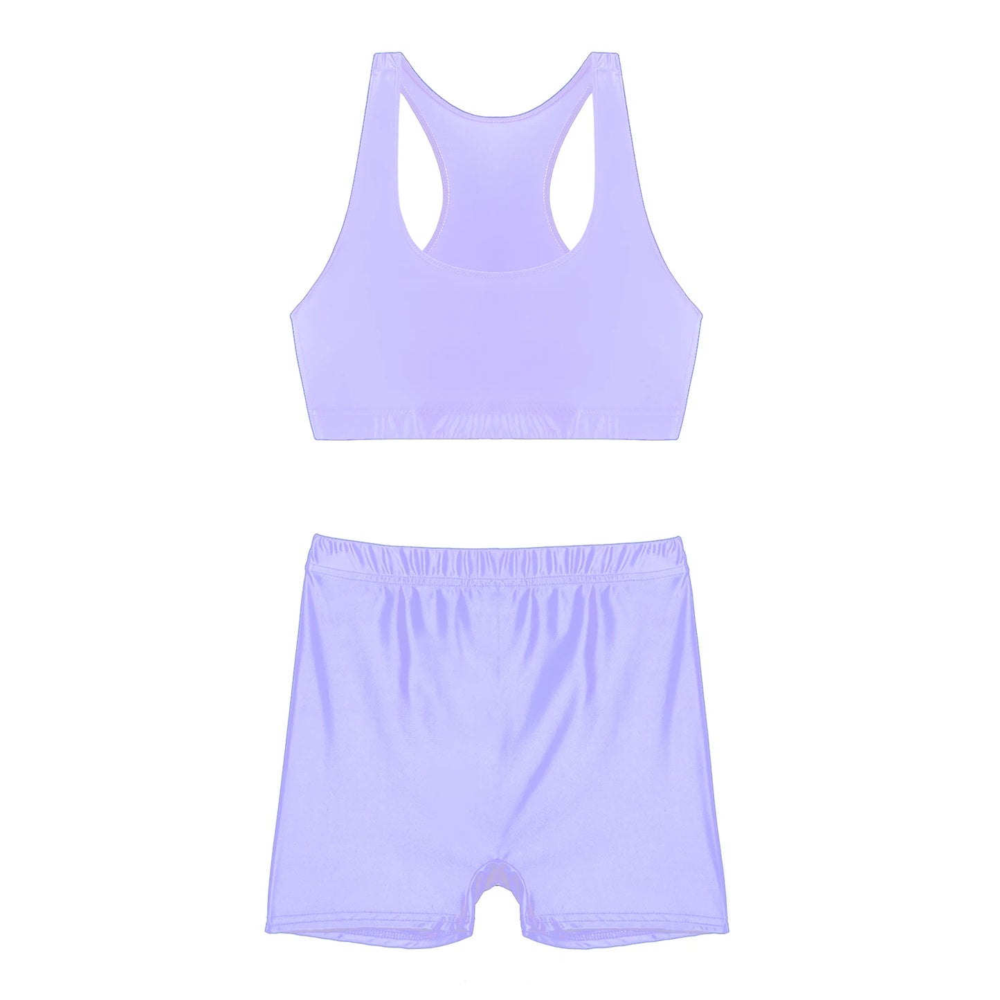 Womens Glossy Swimwear Sleeveless Tank Top with Mid Waist Shorts Fitness Workout Yoga Sportswear Beach Pool Surfing Swimsuit