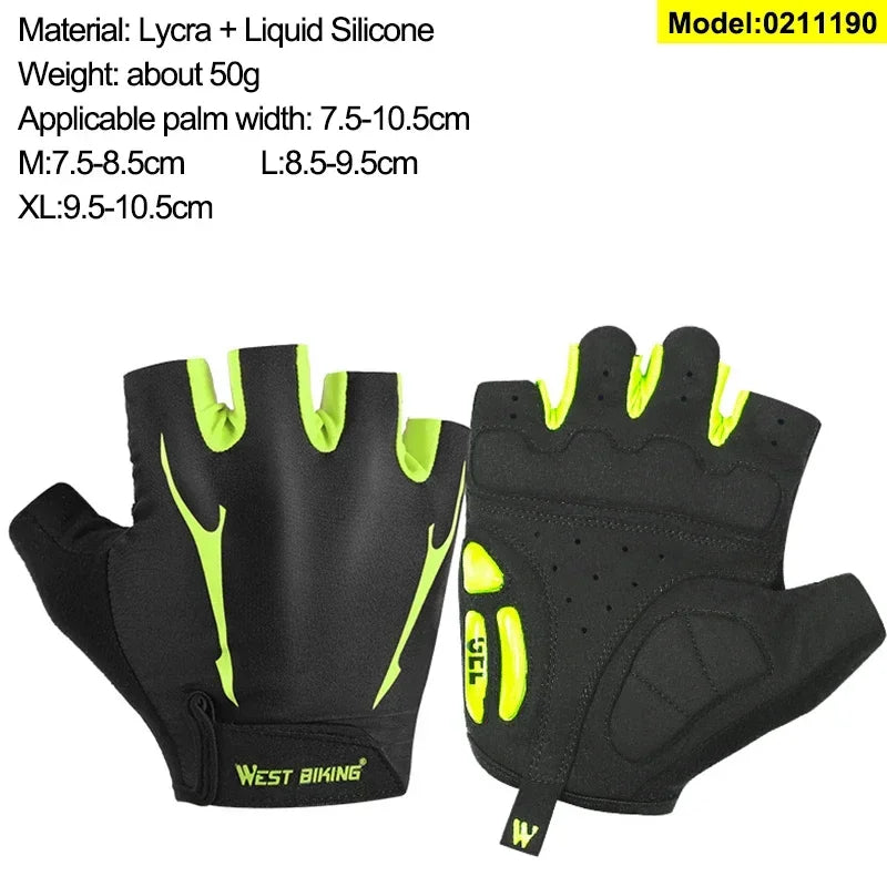 WEST BIKING Mountain Road Bike Gloves Half Finger Summer Cycling Equipment Anti-slip Shock SBR Bicycle Fitness Fingerless Mitten