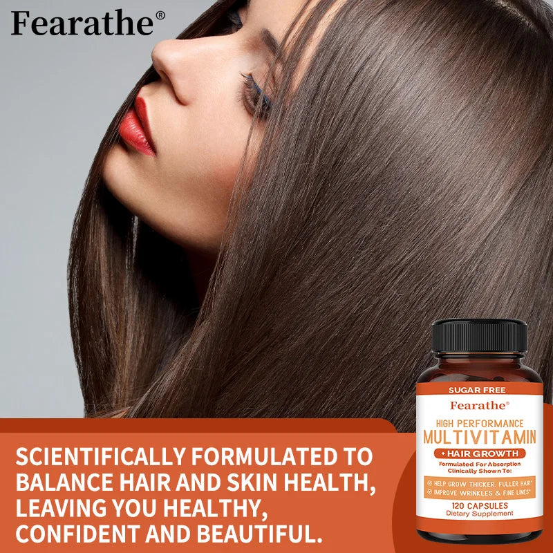 Multivitamin + Hair Growth Capsules, Plus Vitamins A, C, D, E, and B, for Thicker Hair, Skin Care, and Immune Health