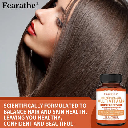 Multivitamin + Hair Growth Capsules, Plus Vitamins A, C, D, E, and B, for Thicker Hair, Skin Care, and Immune Health