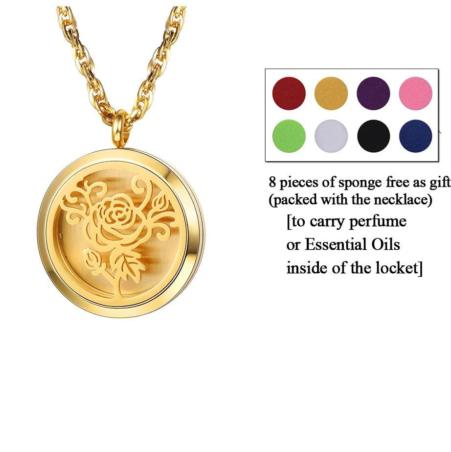 U7 37mm Round Perfume Diffuser Necklace for Man Woman Stainless Steel Essential Oil Locket Aromatherapy Anxiety Relief Jewelry