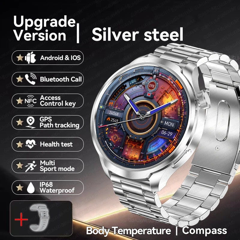 New 1.85"AMOLED NFC GPS Smart Watches For man IP68 Waterproof Blood Pressure Body Temperature Sport Fitness tracker Smart Watch