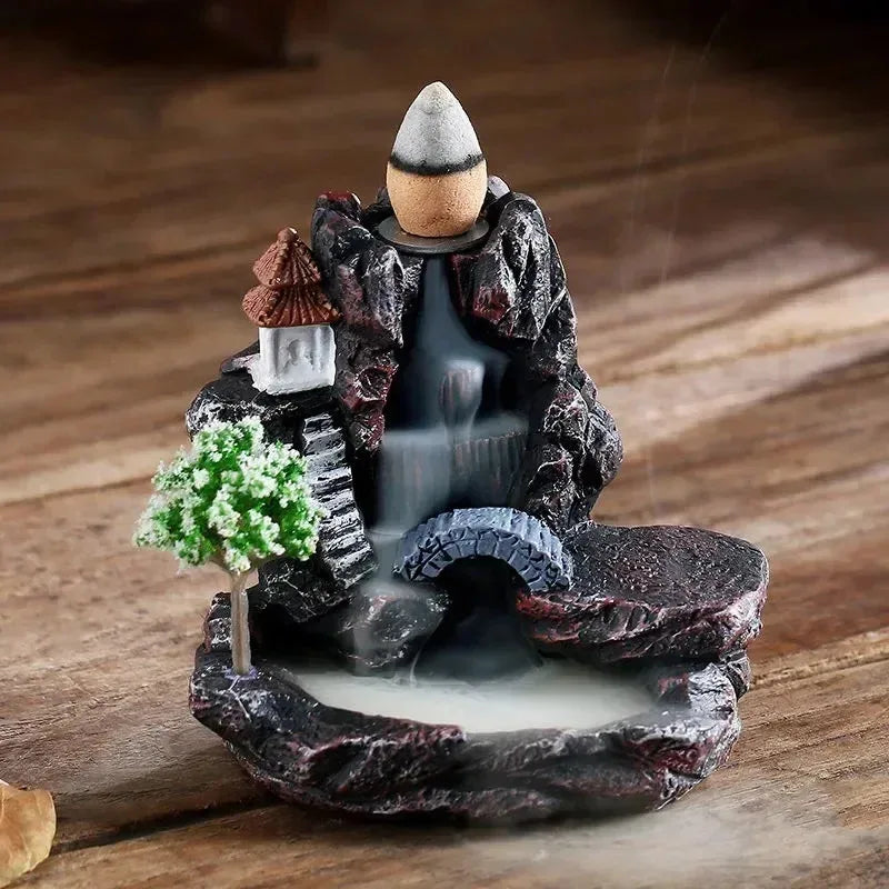 Backflow Incense Burner Mountain River Waterfall Aroma Smoke Zen Censer Holder Home Decor Fun Gift