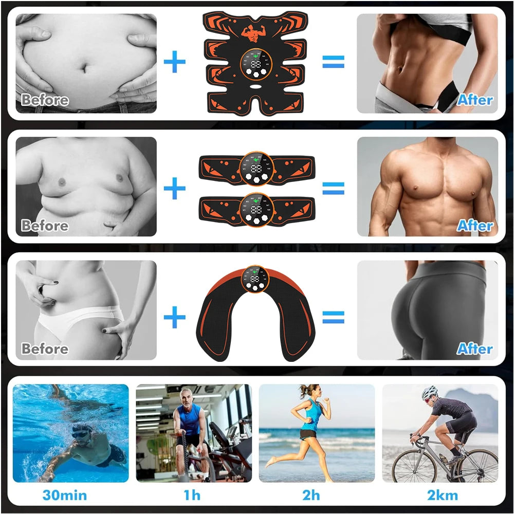 Smart Wireless EMS Abdominal Stimulator and Butt Lifter - Rechargeable Body Shaper Fitness Equipment for Home Use