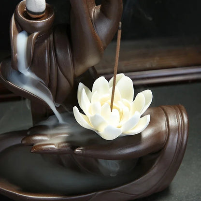 Creative Ceramic Purple Sand Incense Burner Zen Buddhist Hand Backflow Censer Lotus Dragon Shape Incense Stove Home Decorations