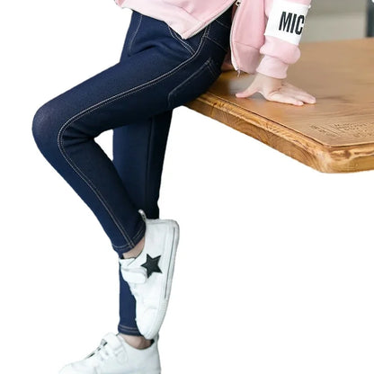 Girls Skinny Pants Winter Thick Leggings For Girls Pencil Pants Cowboy Denim Long Pants Children Trousers Kids Winter Clothes