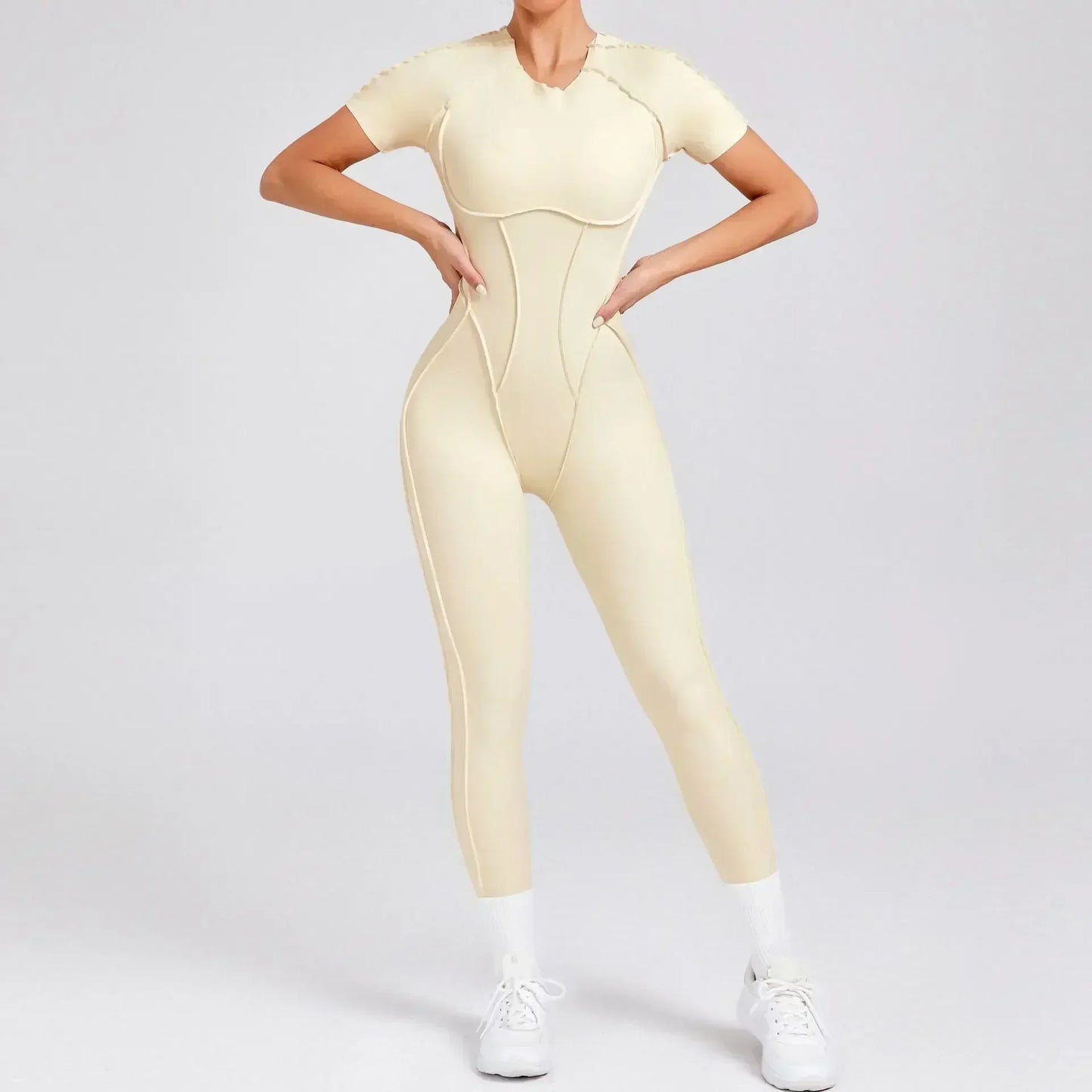 Seamless Yoga Jumpsuits Sports Fitness Combination Hip-lifting Open Back Short-sleeved Set Outdoors Gym Workout Tracksuits Women