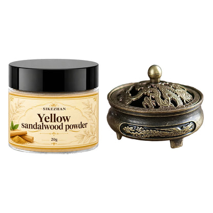 100% Pure Sandalwood Incense Powder 20g Kit Vintage Brass Burner Antique Dragon Censer For Zen Yoga Meditation Home Aromatherapy