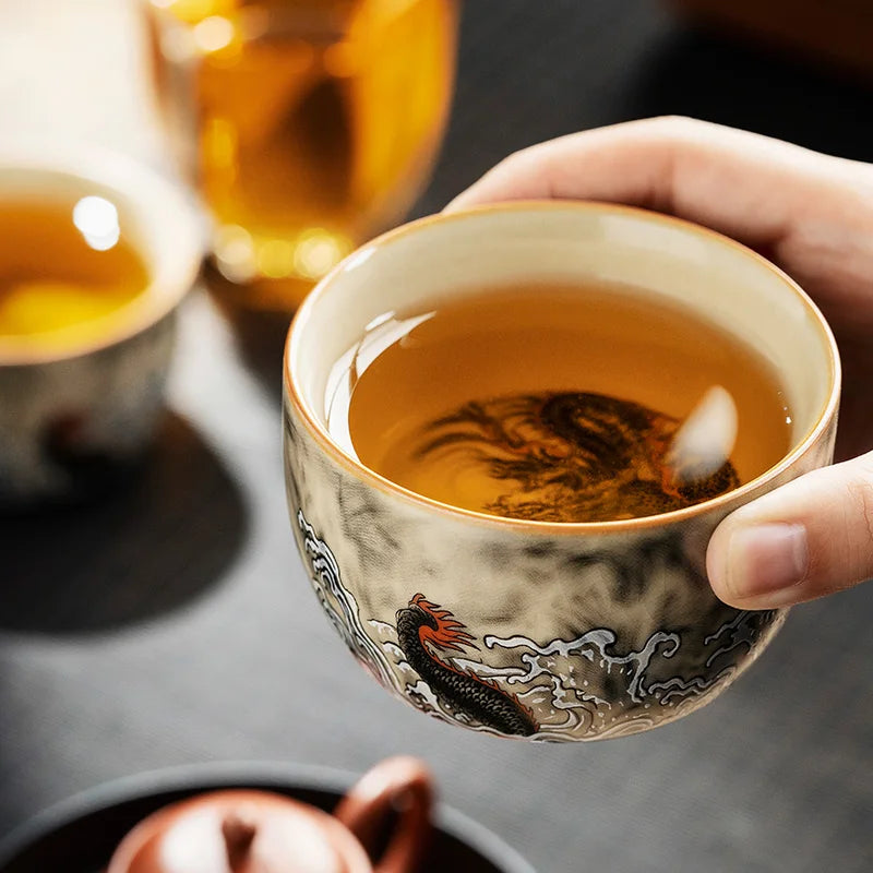150ML Ru Kiln Dragon Master Cup Household Tea Cup Handmade Tea Bowl Smelling Cup Teaset Supplies Ornaments