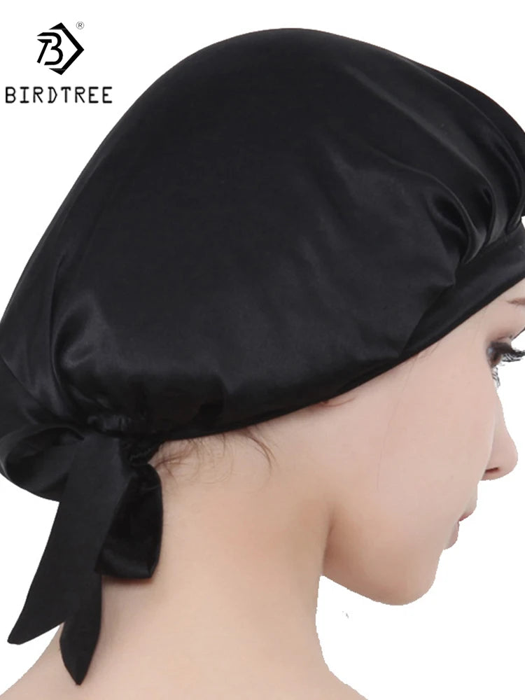 BirdTree 100% Real Silk Sleep Cap for Women, Hair Care Natural 19 Momme Silk Postpartum Hat, Night Bonnet with Tie T32101X