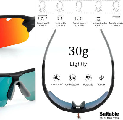 Polarized Sports Sunglasses Cycling Sun Glasses for Men Women with 5 Interchangeable Lenes for Running Driving