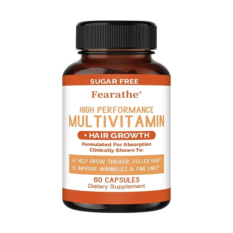 Multivitamin + Hair Growth Capsules, Plus Vitamins A, C, D, E, and B, for Thicker Hair, Skin Care, and Immune Health