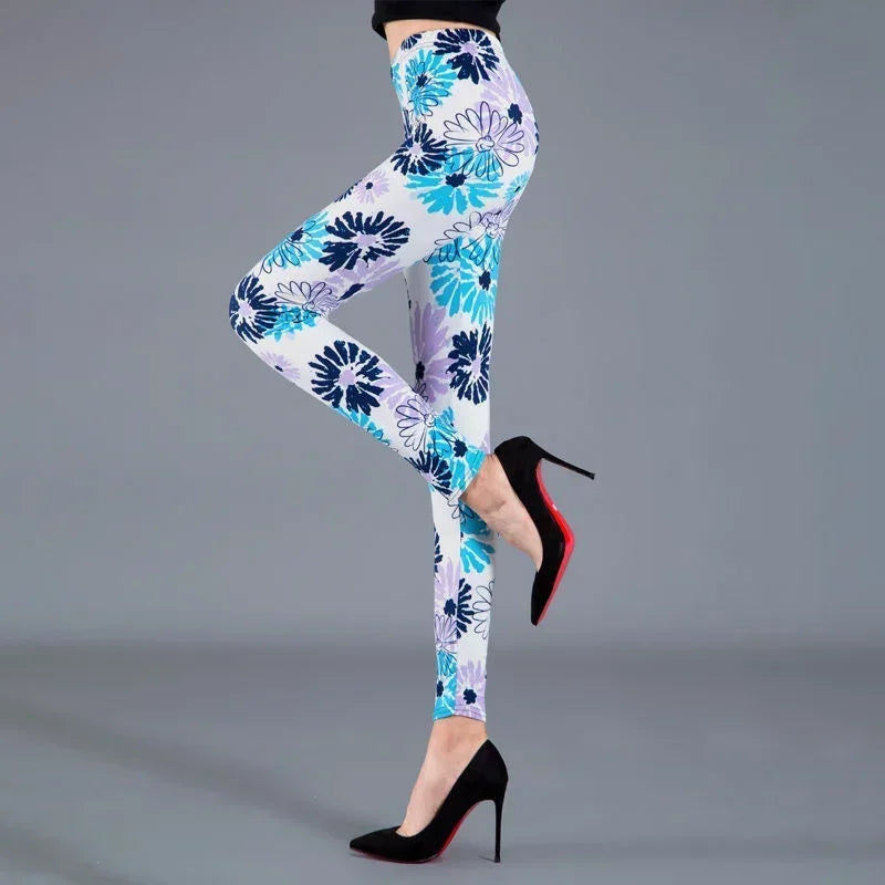 Women Floral Printed Exercise Colorful Peony Flower Female Elastic Leggins High Waist Pants Push Up Trousers Fitness Leggings