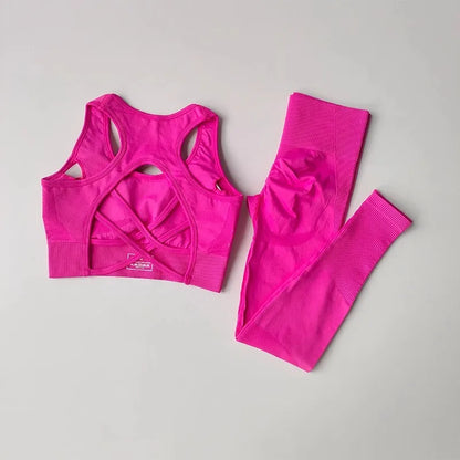Women's yoga exercise set, cross belt backless sports bra paired with hip lifting and high waist yoga fitness pants