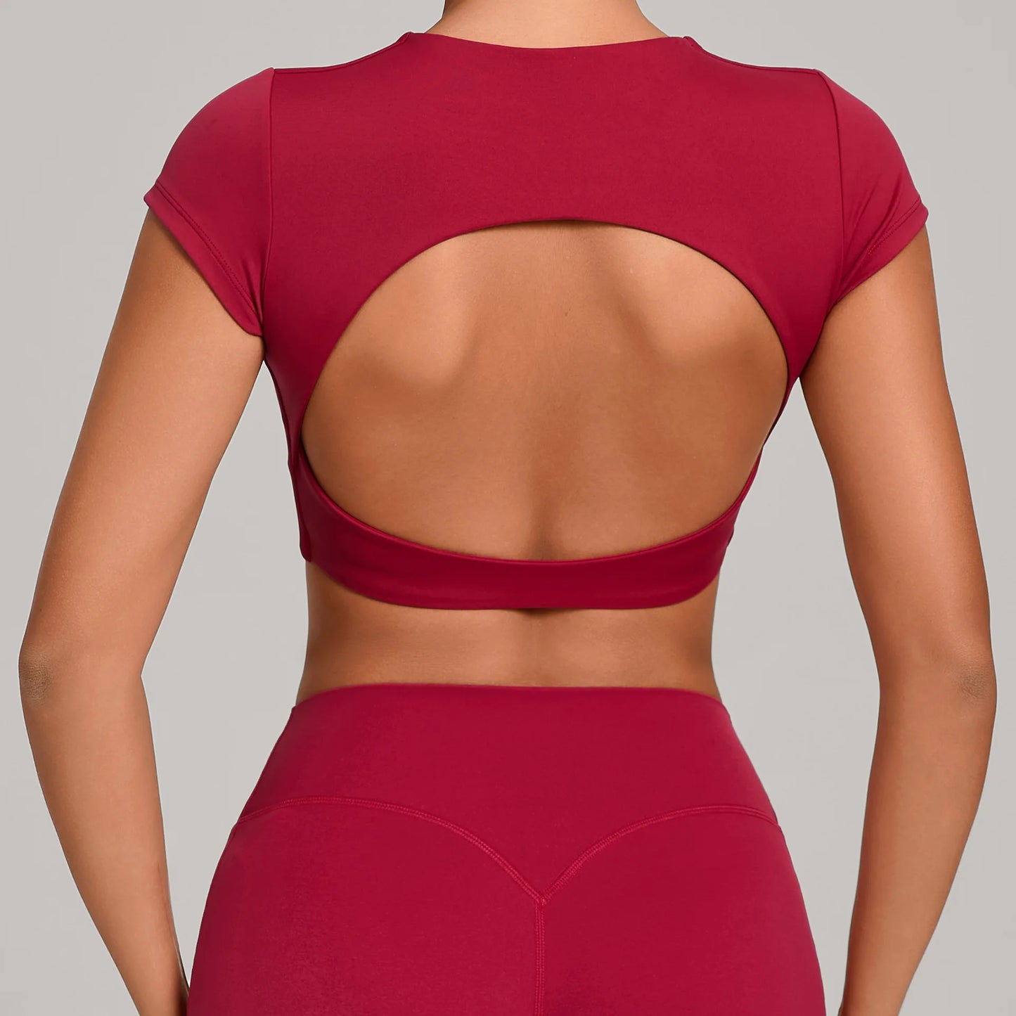 Hollow Backless Short Sleeve Sporty Slim T-shirt Women Crop Top Breathable Quick Dry Gym Workout Top Sport Shirt Fitness Clothes