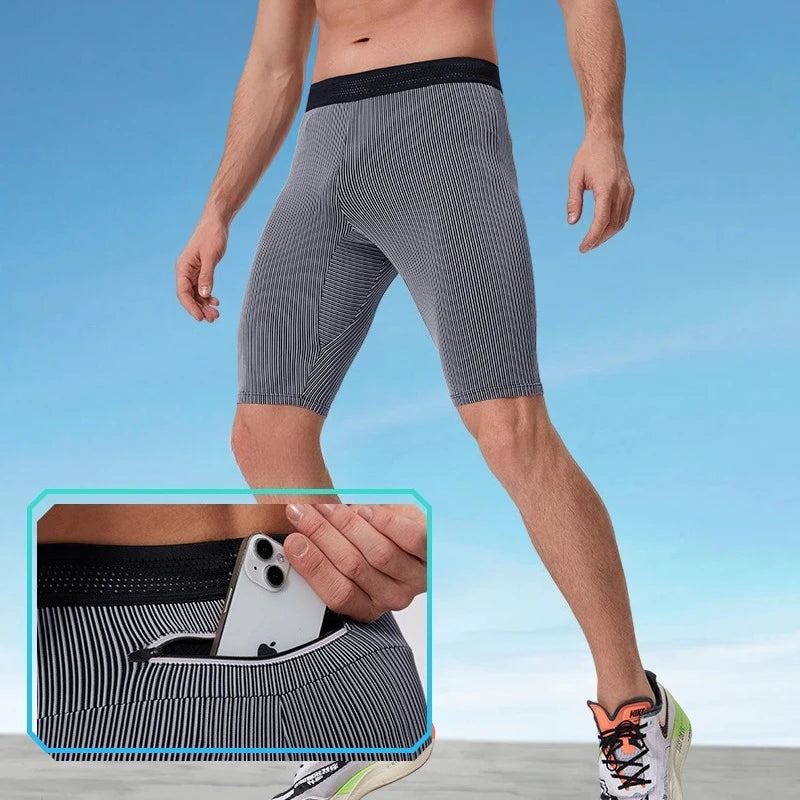 Outdoor Running Marathon Compression Shorts Men Quick Dry Training Fitness Leggings Bodybuilding Tights Sports Gym Pants Male
