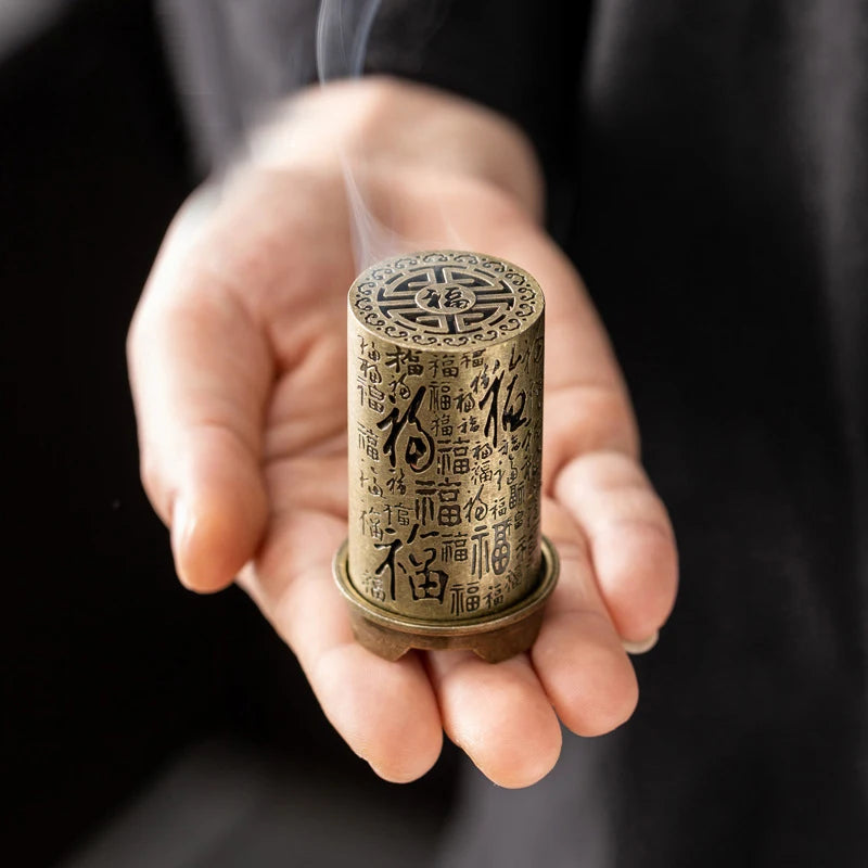 Cylindrical Vertical Incense Burner Small Alloy Incense Holder Indoor Aromatherapy Home Ornament Chinese Inense Burners