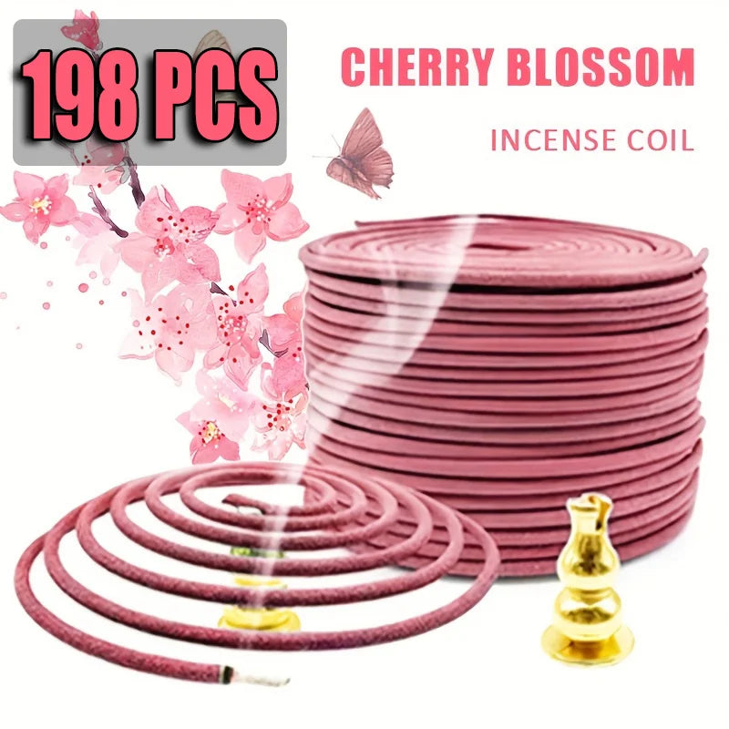 Sakura-Flavored High-Quality Classic Spiral Incense, 6.3cm Diameter Pure Handmade Incense, Traditional Craftsmanship, Natural and Rich Fragrance, Long-Lasting Scent, Portable Packaging, Convenient for Carrying, Suitable for H