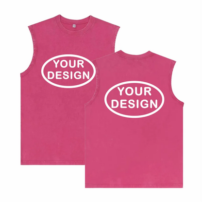 Retro Pickled Cotton Tank Top Logo Custom Print Men's and Women's Fitness Gym Exercise Street Sports Leisure Sleeveless T-shirt