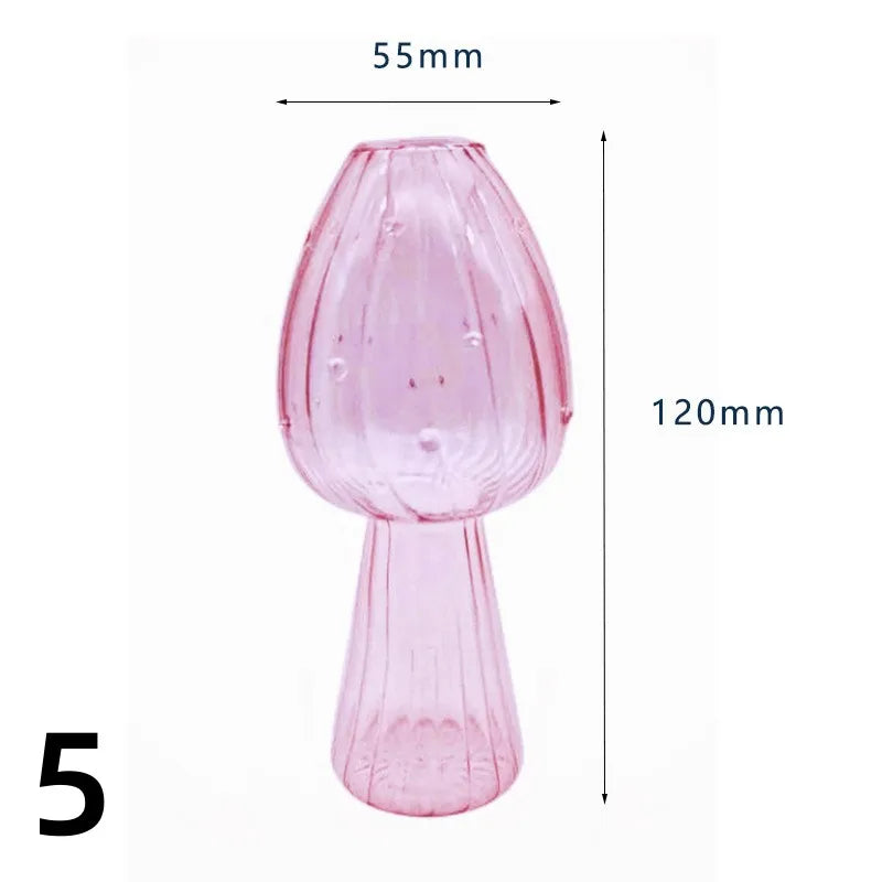 New Mushroom Glass Vase Creative Plant Hydroponic Vase Home Transparent Aromatherapy Bottle Small Vase Table Flower Decorations