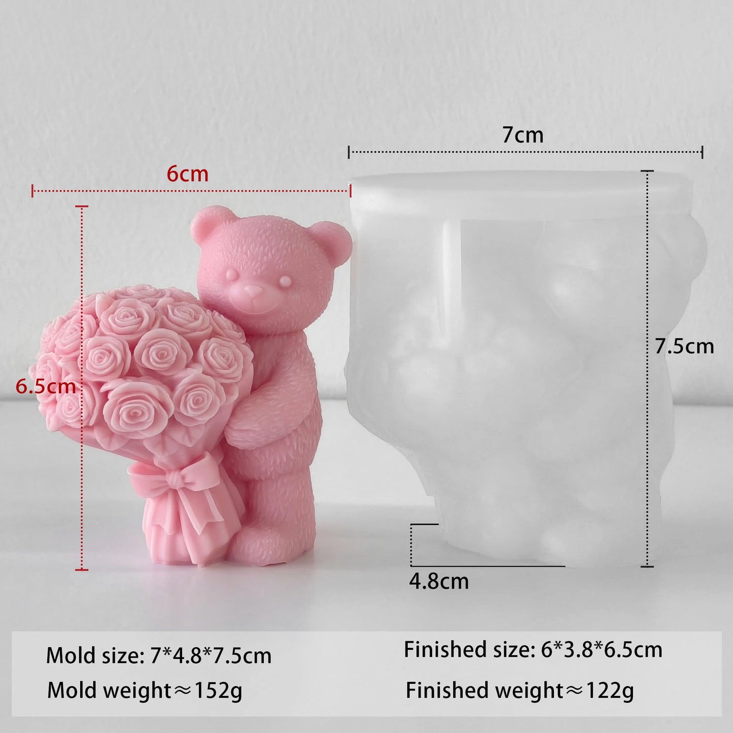 Valentine Bear Candle Mold Holding Rose Silicone Mold Romantic Gift DIY Aromatherapy Wax Plaster Resin Craft Home Decor
