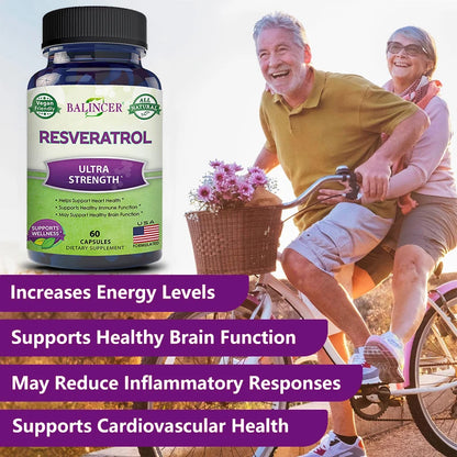 Resveratrol Supplements - Supports Cellular Health, Promotes Skin Radiance,Anti-aging,120 Capsules