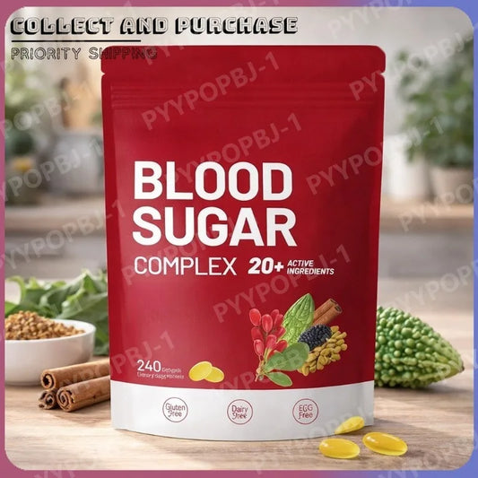 Blood Sugar Complex Supplement Advanced Formula with 20 Herbs and Vitamins Daily Health Support 240 Softgels Per Bag Vegan