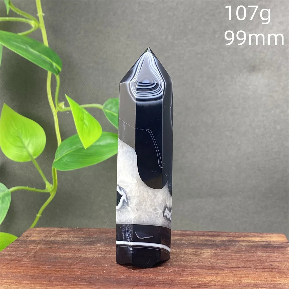 Black Agate Crystal Tower Natural Gem Obelisk Exquisite Home Decoration Ornament Rare Material for Relaxation And Energy