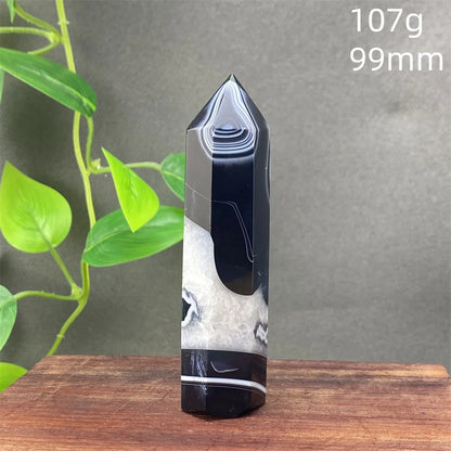 Black Agate Crystal Tower Natural Gem Obelisk Exquisite Home Decoration Ornament Rare Material for Relaxation And Energy