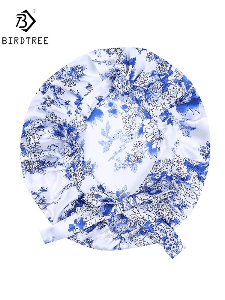 BirdTree 100% Real Silk Sleep Cap for Women, Hair Care Natural 19 Momme Silk Postpartum Hat, Night Bonnet with Tie T32101X