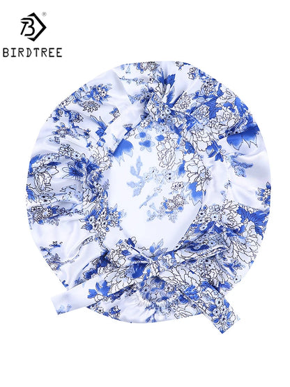 BirdTree 100% Real Silk Sleep Cap for Women, Hair Care Natural 19 Momme Silk Postpartum Hat, Night Bonnet with Tie T32101X