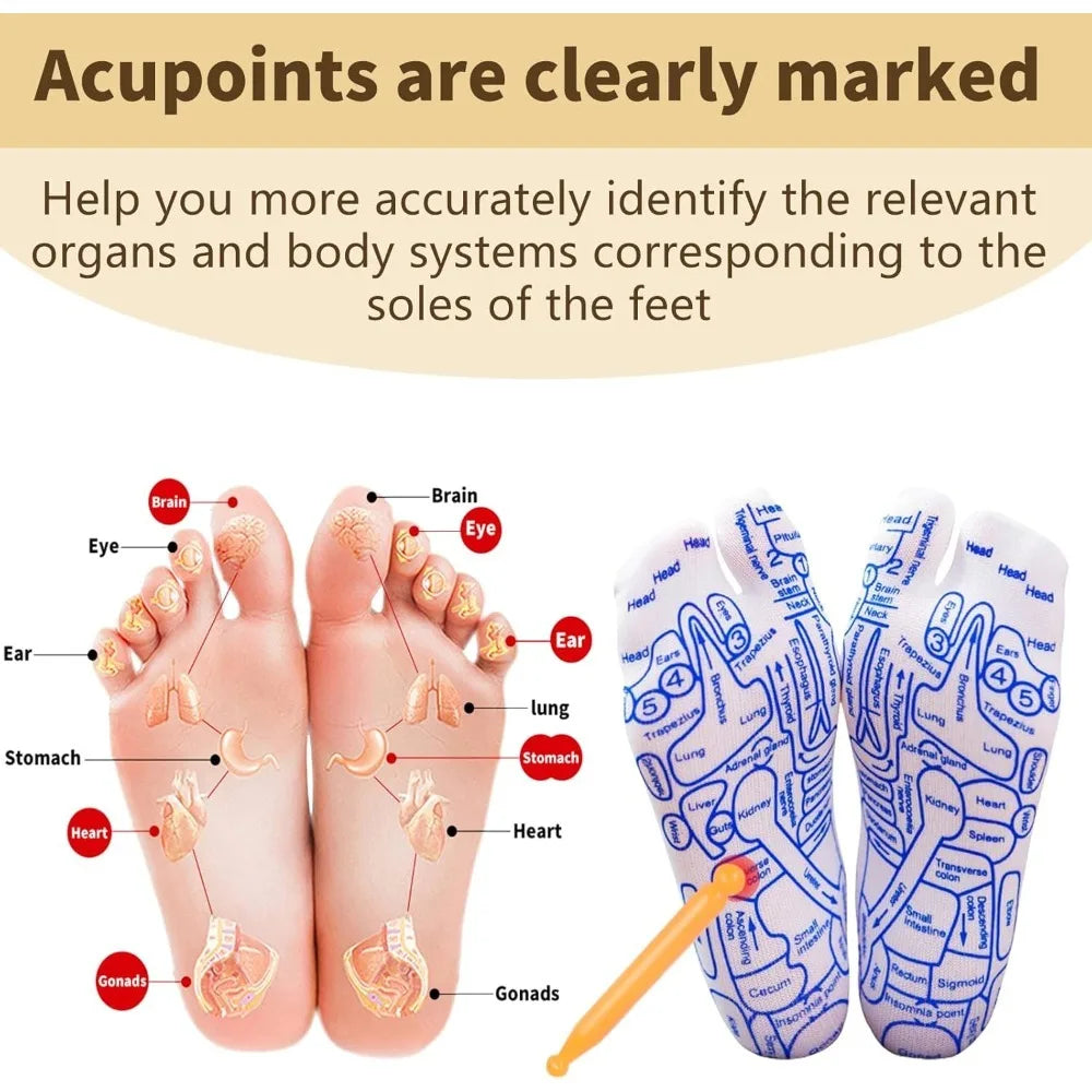 2Pairs Reflexology Socks Set Tools Acupressure Acupuncture Trigger Point Foot Pain Relief Remedy Acupoint Massage Foot Care Tool