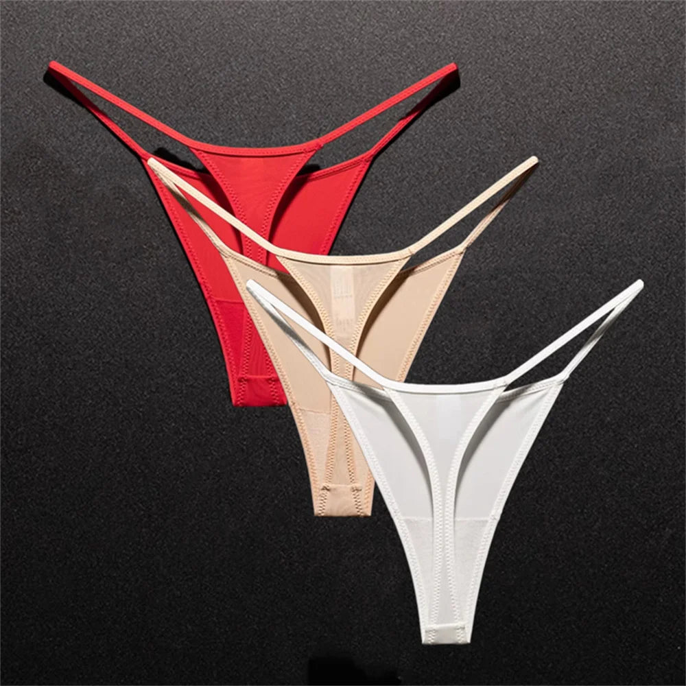 3PCS Sexy High Slit Transparent Mesh Thong Leopard Printed Fitness Female Hip Lifting G-strings Low Rise Seamless Mini Underwear