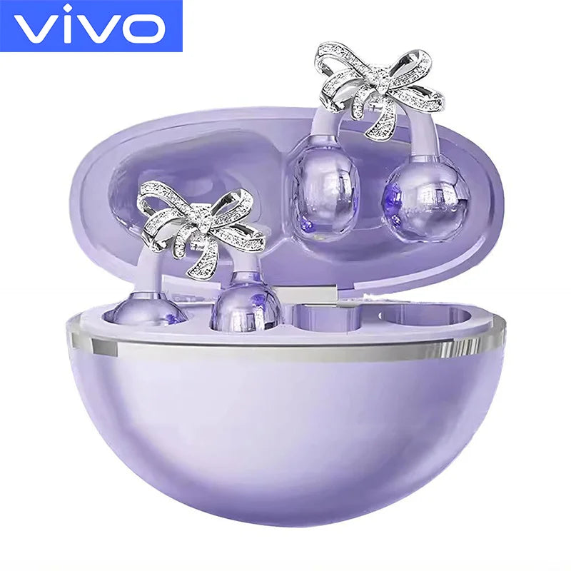 VIVO Clip-on Earbuds Wireless Bluetooth Open Ear Headphones with Detachable Crystal Bowknot Earrings Sports Fitness Workouts