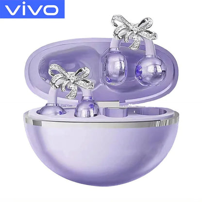 VIVO Clip-on Earbuds Wireless Bluetooth Open Ear Headphones with Detachable Crystal Bowknot Earrings Sports Fitness Workouts