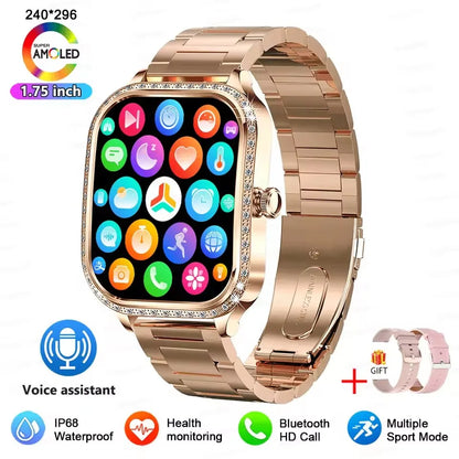 Fashion Rose Gold Smart Watch Women 1.75" HD Display Heart Rate Sports Fitness IP68 Waterproof BT Call Smartwatch For Lady Gifts
