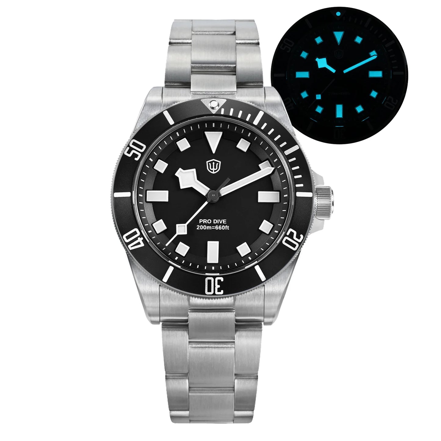 Watchdives WD1969 Pro Dive Watch VH31 Sweep Seconds Quartz Movement BGW9 Luminous Sapphire 20Bar Waterproof Men's Wristwatch