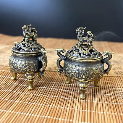 Chinese Style Auspicious Cloud Incense Burner Double Dragon Carved Censer Home Incense Holder Decoration
