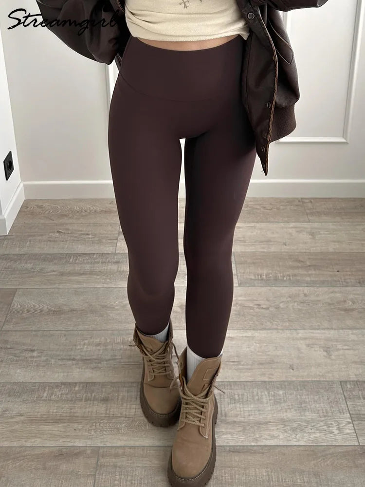 Leggings Sports Women Yoga High Waist Tights With Pocket Sportswear Woman Gym Skinny Pants Brown Leggings For Women Fitness