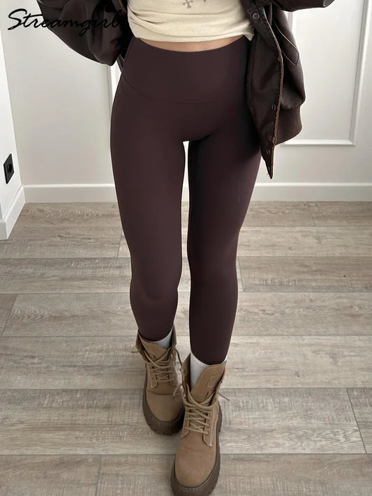 Leggings Sports Women Yoga High Waist Tights With Pocket Sportswear Woman Gym Skinny Pants Brown Leggings For Women Fitness