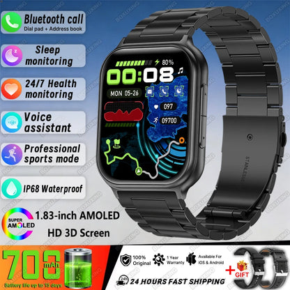 New BOXUXING Sports Smart Watch Men 700 mAh Battery Fitness Track IP68 Waterproof Heart Rate BT Call GPS Track Smartwatch Women