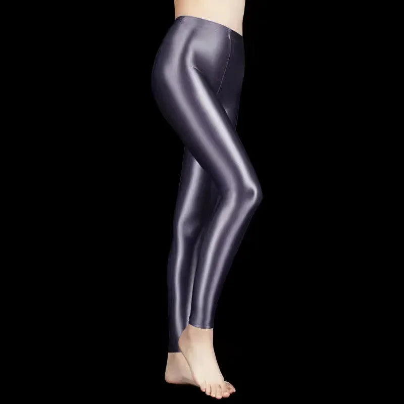 2020 Sexy Satin Glossy Leggings Trousers Glitter Stockings Shiny Japanese Ankle-Length Pants High Waist Tights Women Yoga Pants