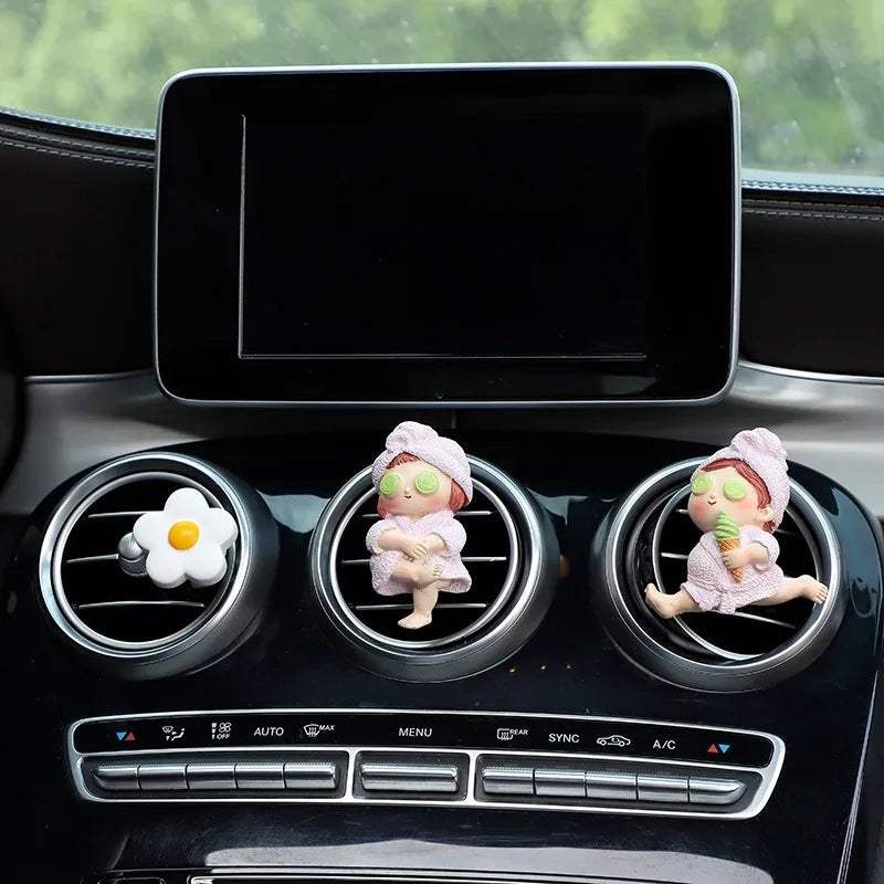 1pc Car Ice Cream Girl Vent Aromatherapy Clip Harmless Resin Cute Cartoon Comic Playful Bathrobe Interior Decoration Accessories
