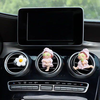 1pc Car Ice Cream Girl Vent Aromatherapy Clip Harmless Resin Cute Cartoon Comic Playful Bathrobe Interior Decoration Accessories