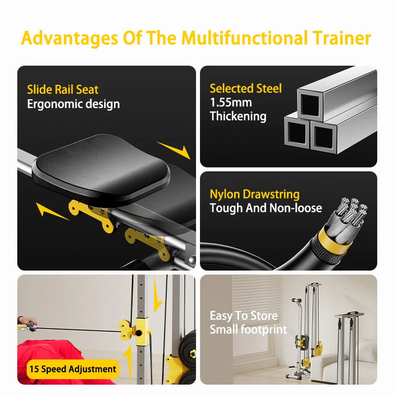 Multi-purpose LAT Pull Down Machine with High & Low Pulleys Rowing Machine100KG with LAT and Low Row Bars for Muscle Training