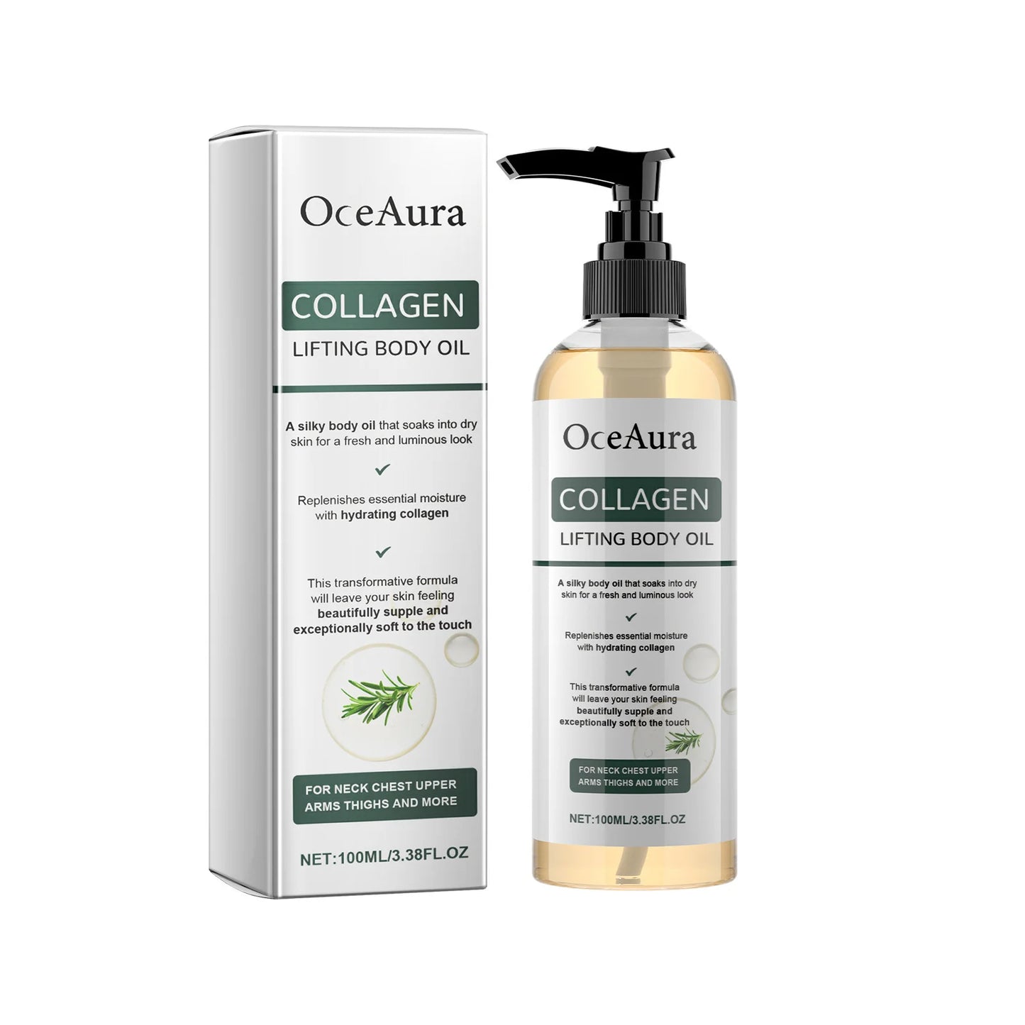 Oceaura Collagen Lifting Body Oil Firming Hydrating Anti Aging Brighten Smooth Dry Skin Reduce Fine Lines Full Body Massage Oil